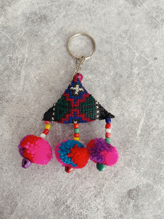 Handmade Embroidered Bell Keyring - Triangle