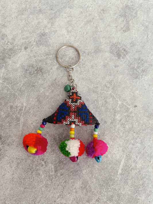 Handmade Embroidered Bell Keyring - Triangle (Green Bell)