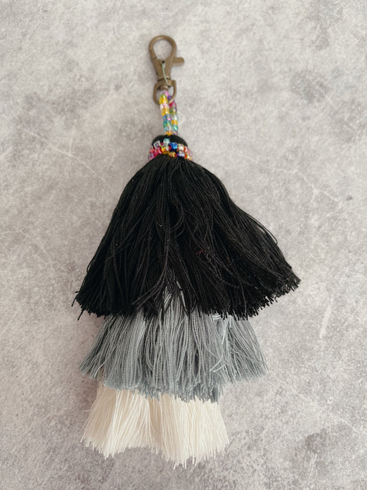 Monochrome Tri Layer Tassel Keyring