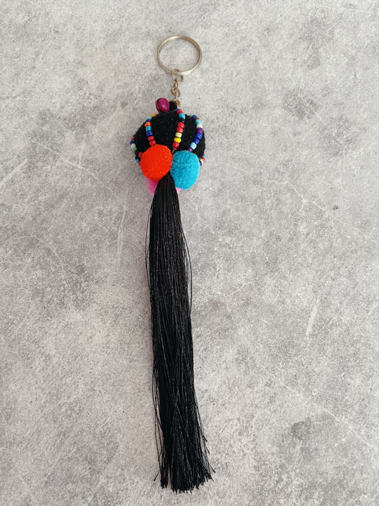 Black Pom Pom Trad Tassel KeyRing Accessory