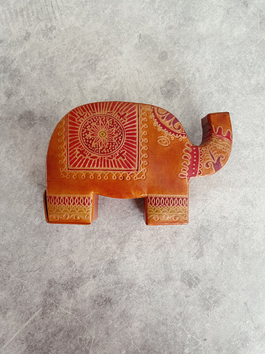 Elephant- Handmade Leather Money Box: Red