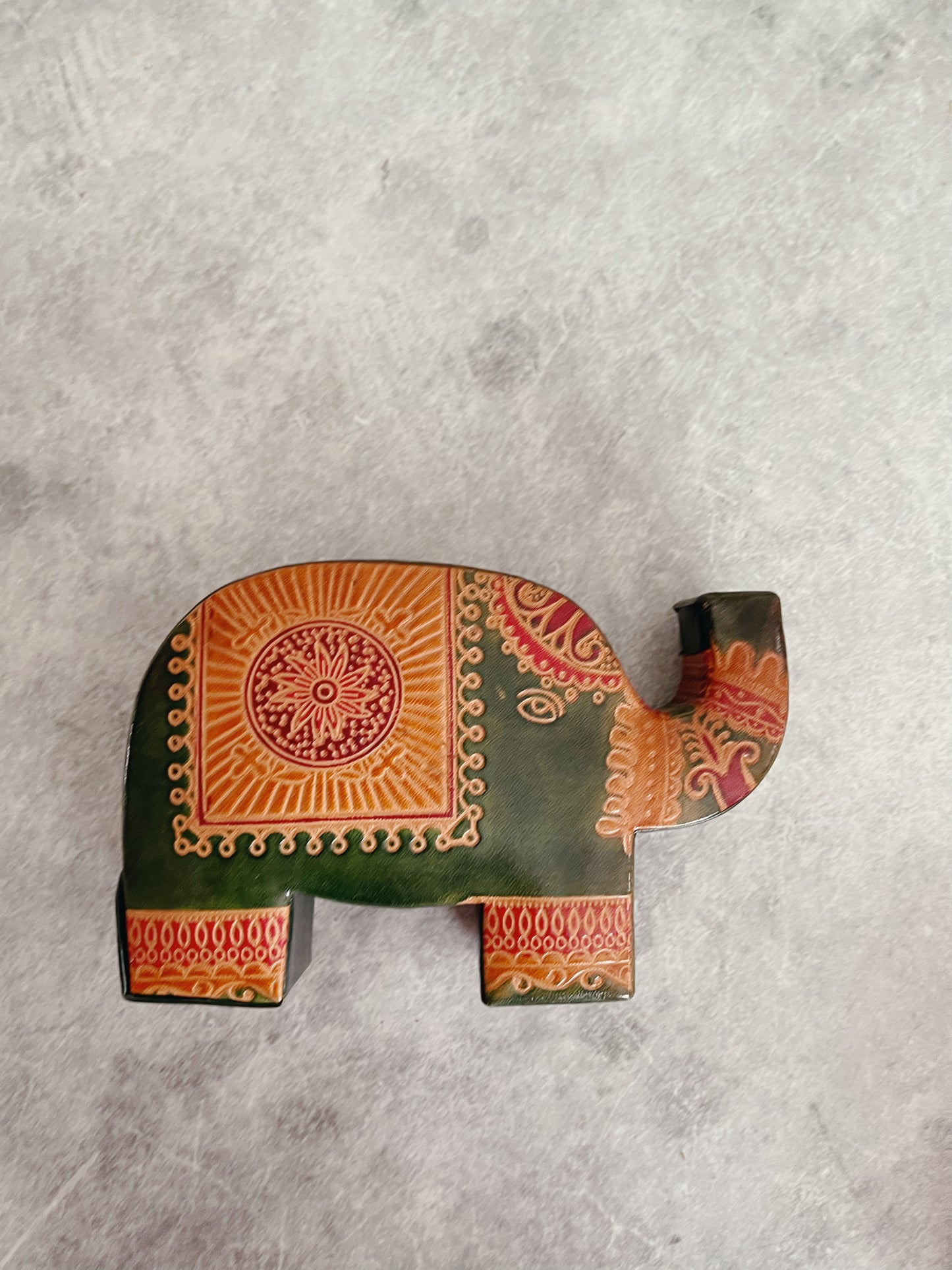 Elephant- Handmade Leather Money Box: Green