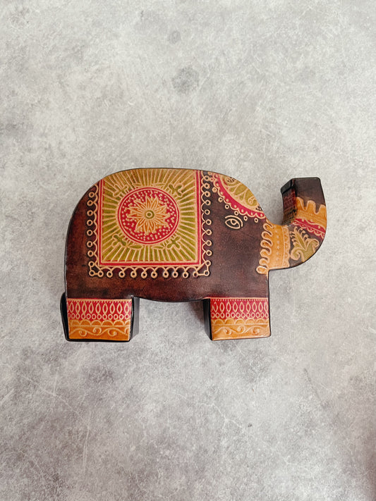 Elephant- Handmade Leather Money Box: Grey