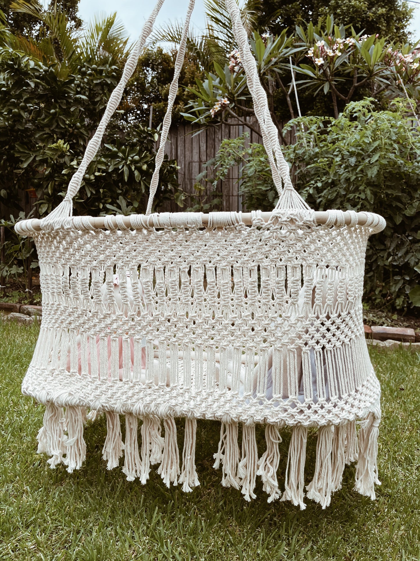 Macrame Baby Nursery Hanging Bassinet - Tight Knotted Style
