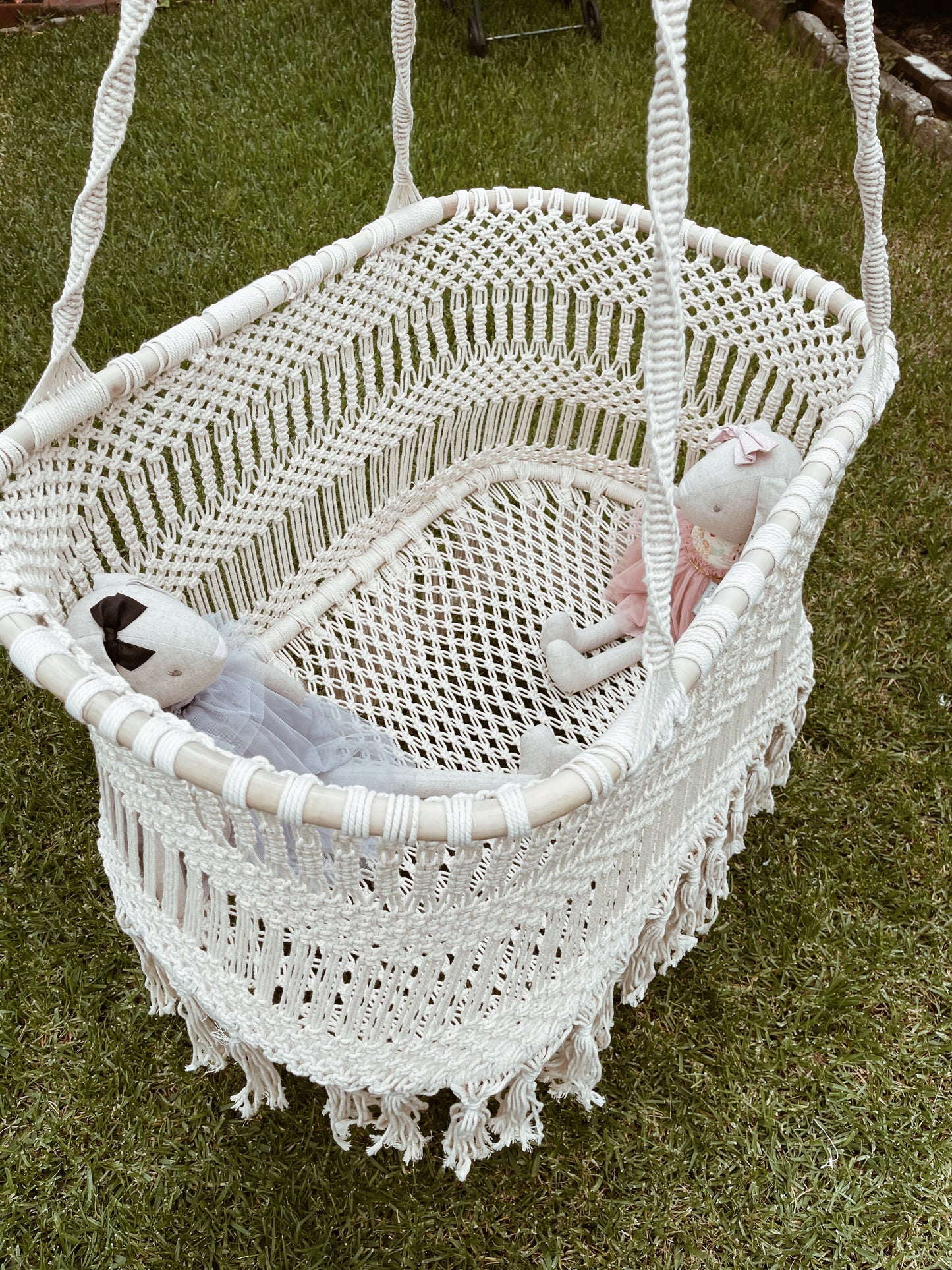Macrame Baby Nursery Hanging Bassinet - Tight Knotted Style