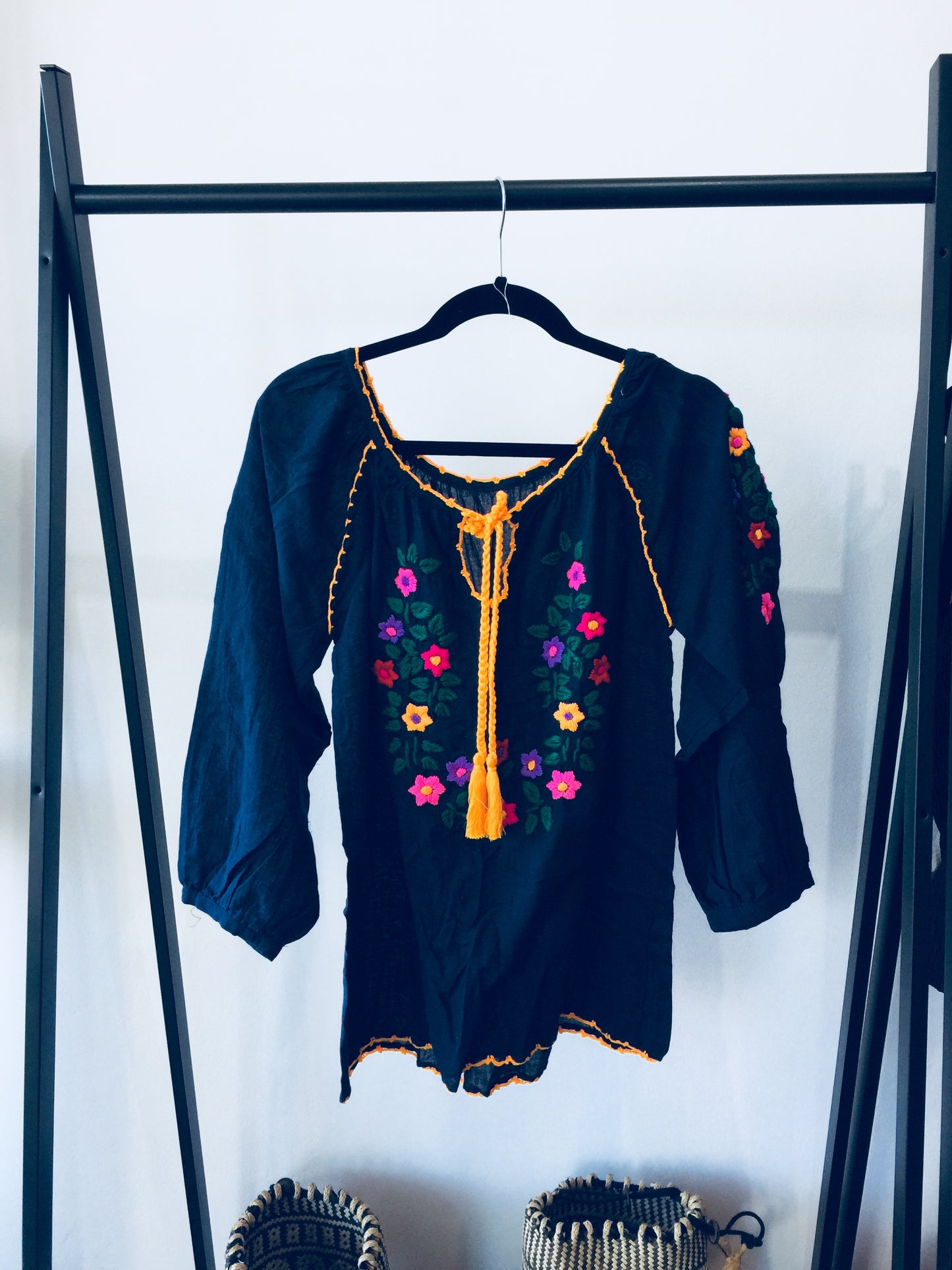 Freedom Navy Hand Embroidered Smock Top