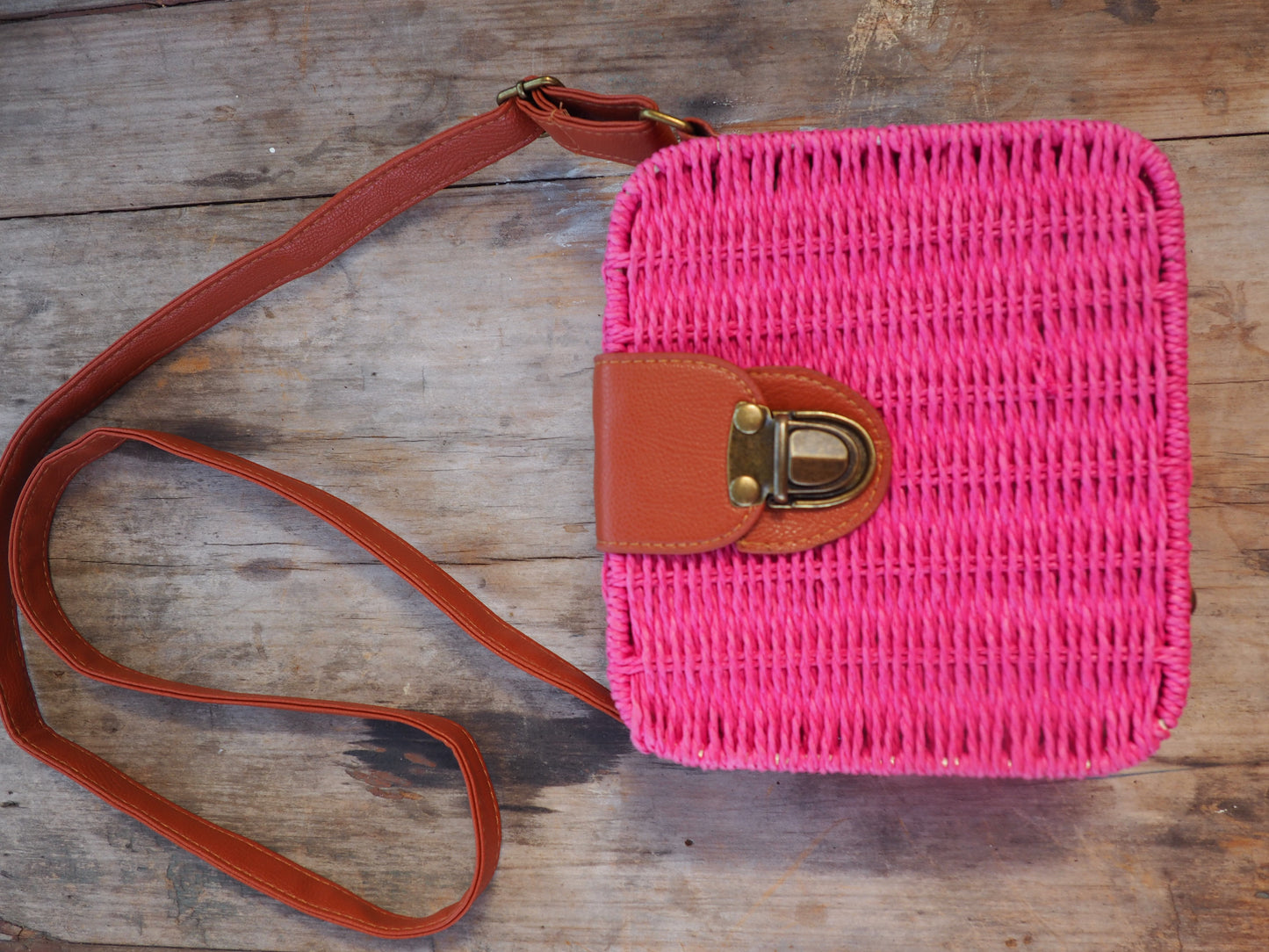 Fuchsia - Adventure Parcel Woven Straw Hand bag