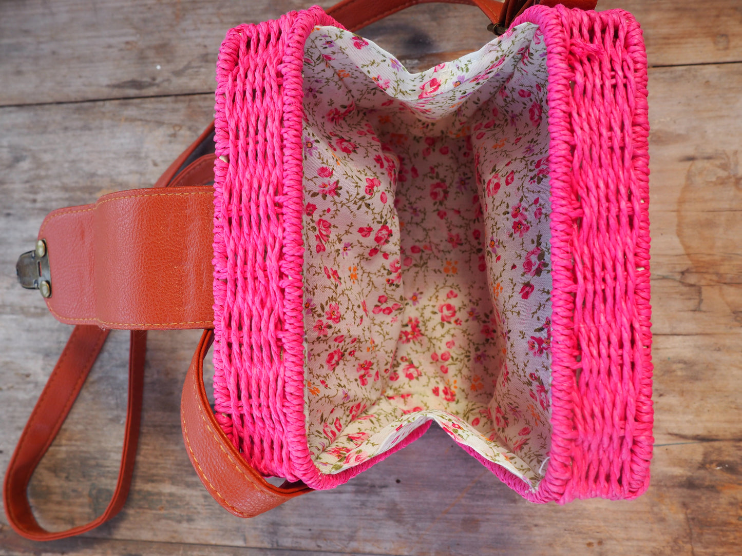 Fuchsia - Adventure Parcel Woven Straw Hand bag