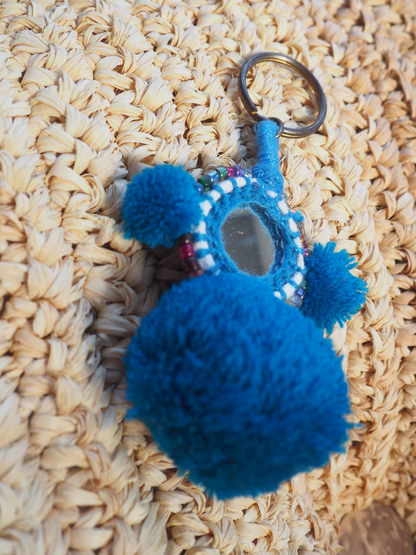 Freedom Rider Embellished Pompom Keyring -Aqua