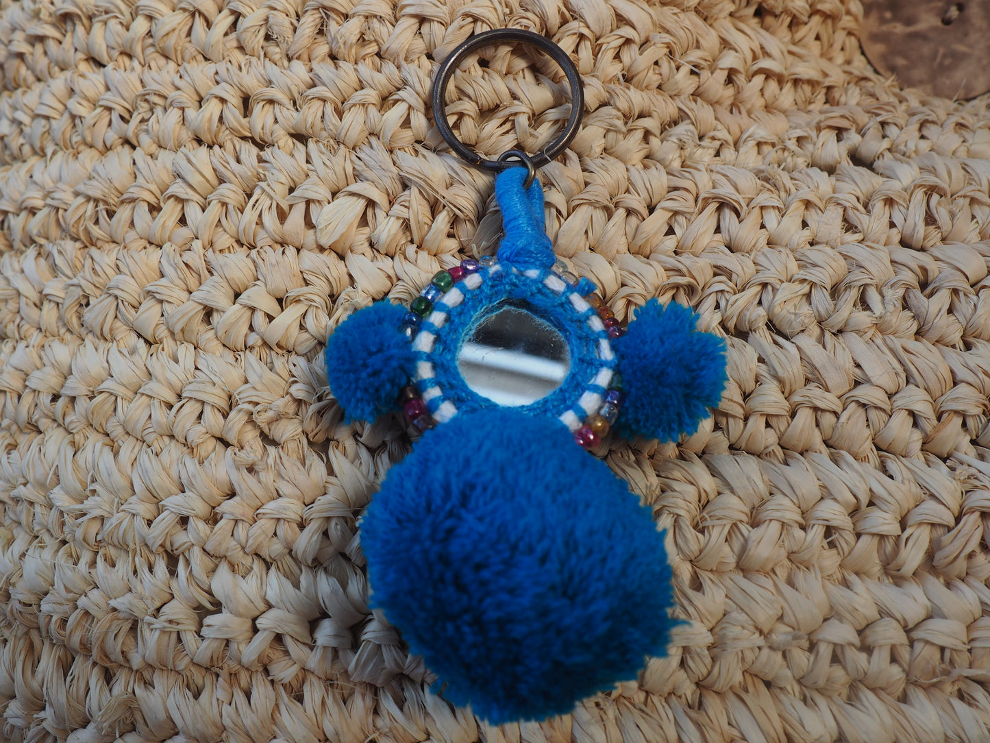 Freedom Rider Embellished Pompom Keyring -Aqua