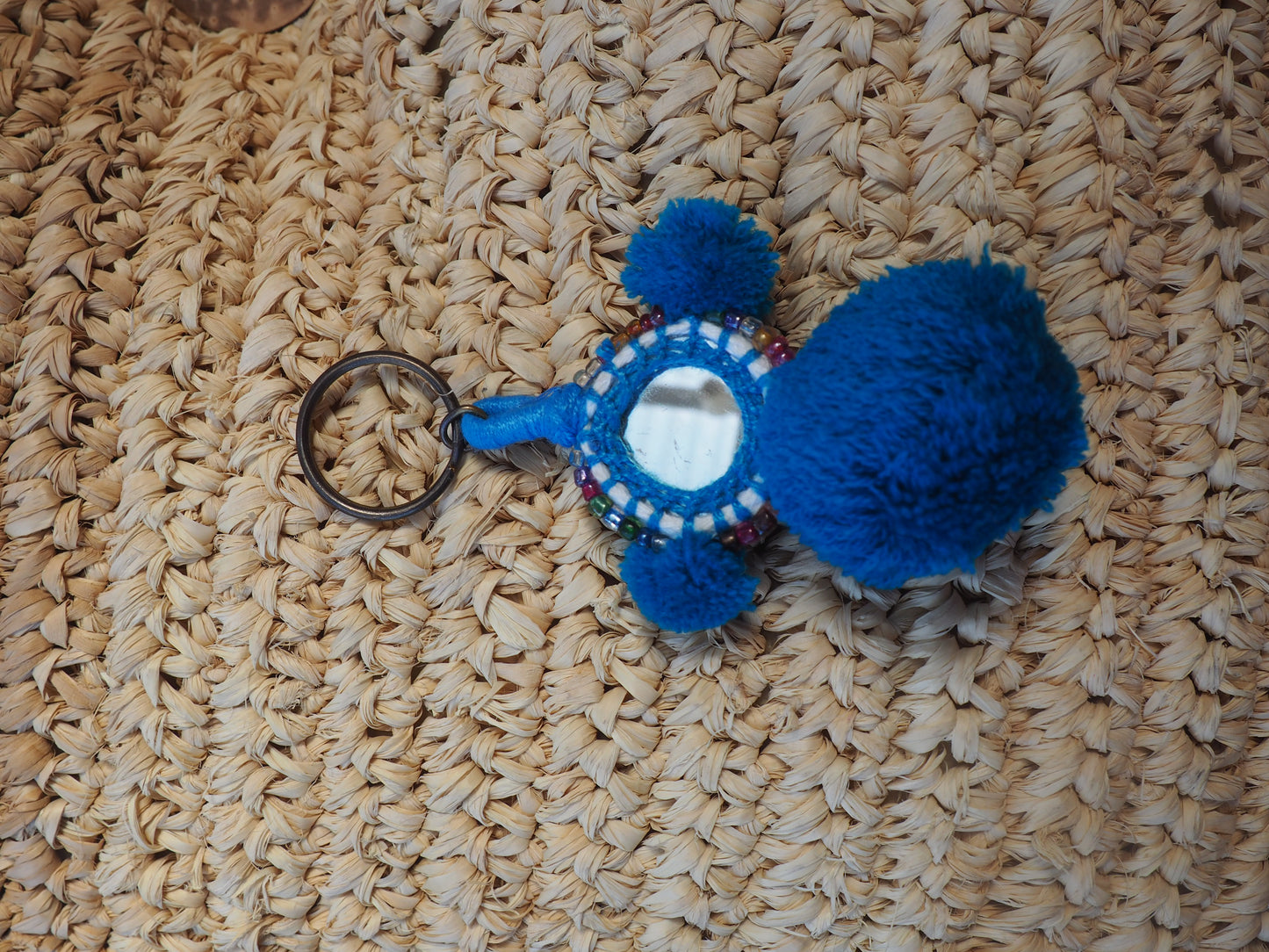 Freedom Rider Embellished Pompom Keyring -Aqua