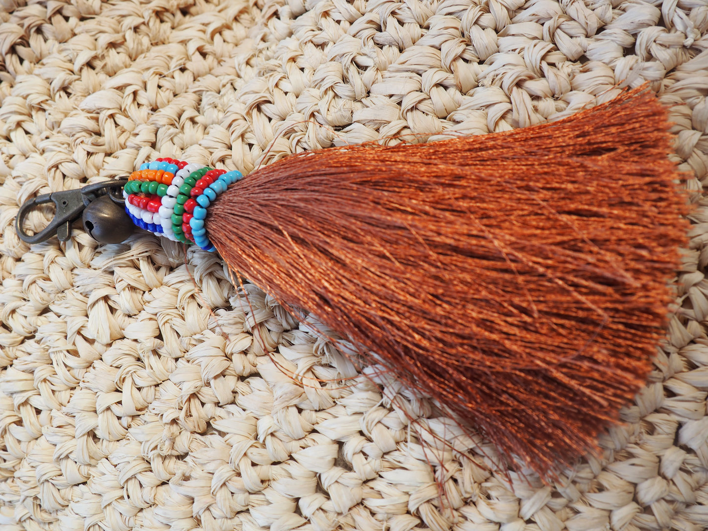 Tribal Beaded Metallic Toffee Coloured Tassel Keyring