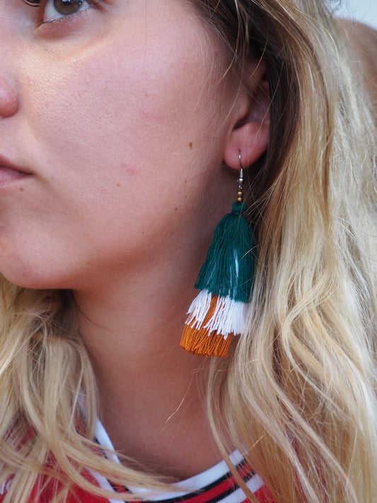 Layer Tassel Earrings - Vibrant Safari- Fern, Mustard, White