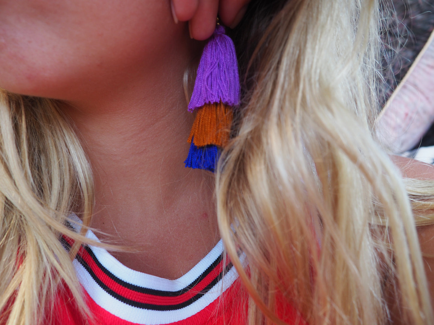 Layer Tassel Earrings - Vibrant Safari- Royal Blue, Mustard, Purple
