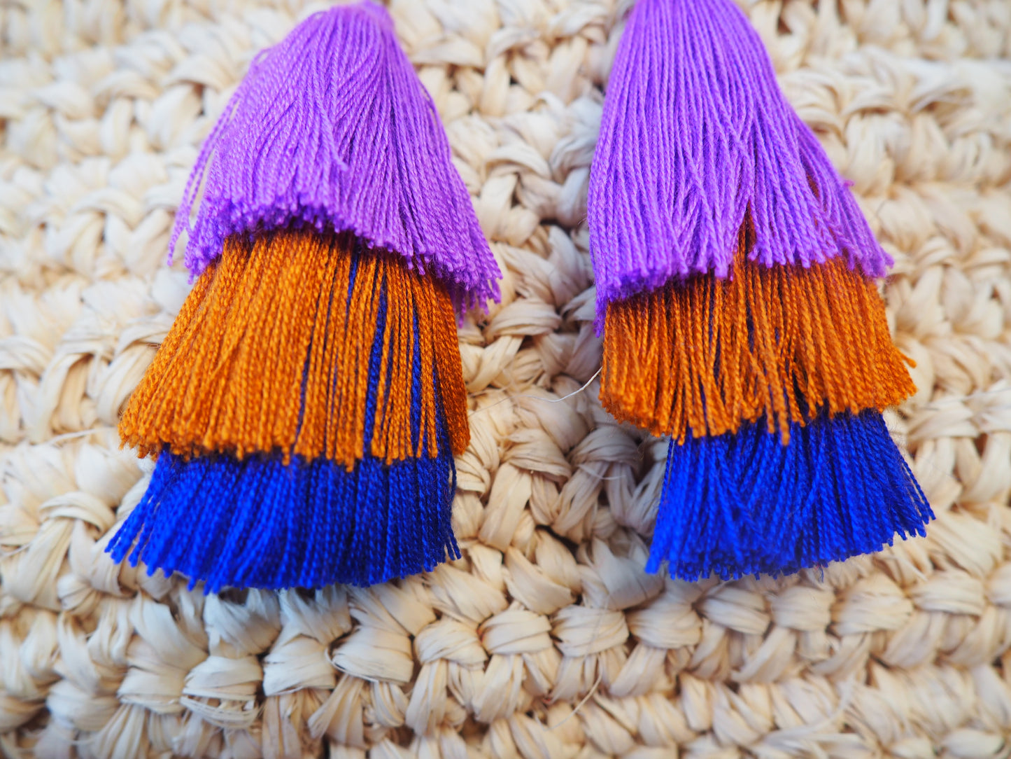 Layer Tassel Earrings - Vibrant Safari- Royal Blue, Mustard, Purple