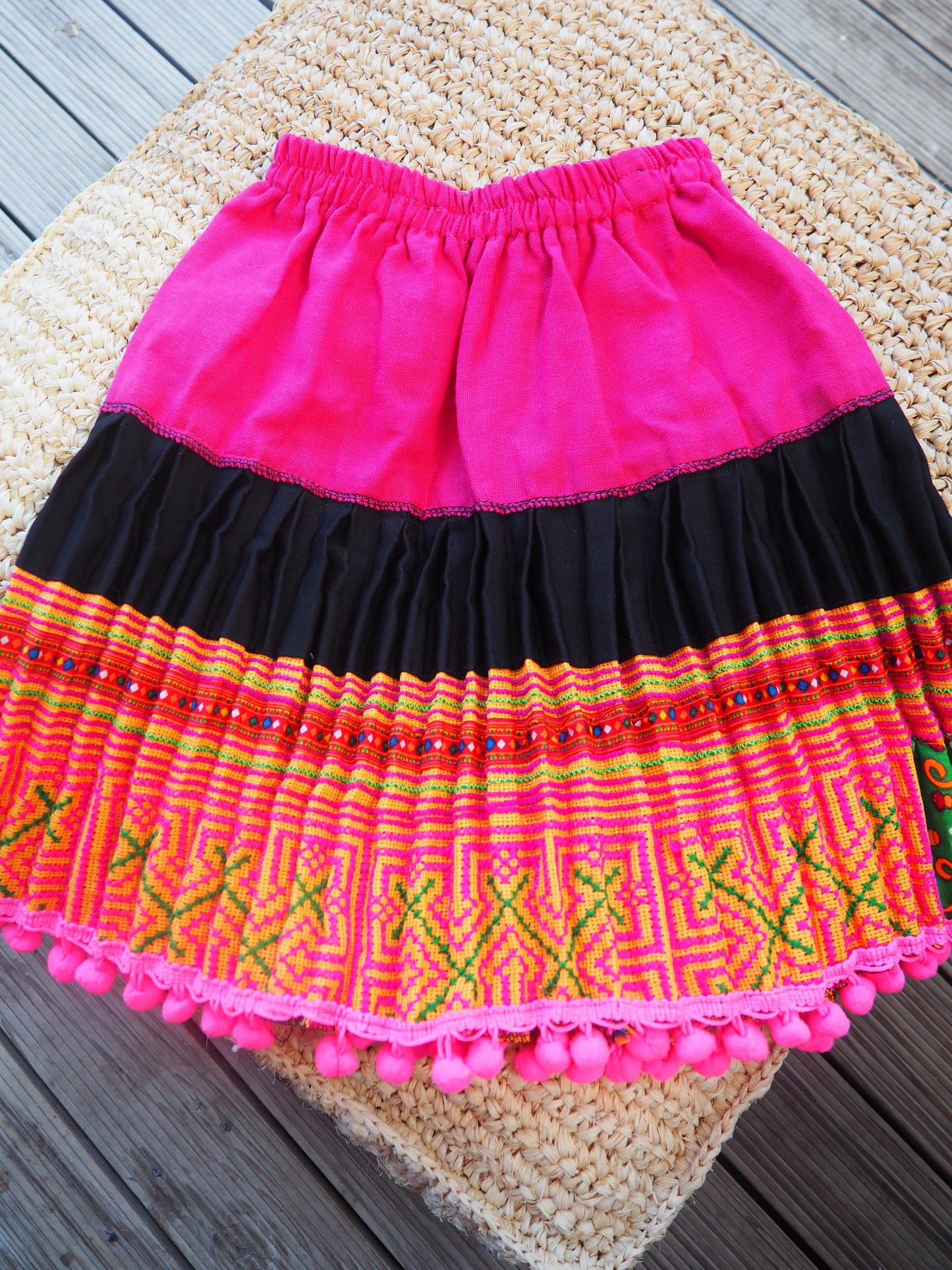 Black Pink and Pattern - Tribal Trad Circle Skirt