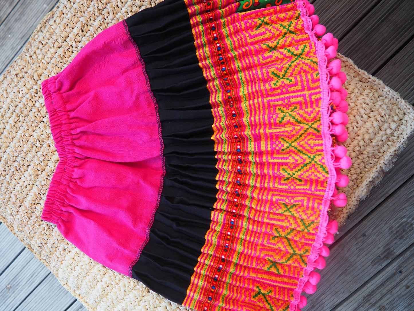 Black Pink and Pattern - Tribal Trad Circle Skirt