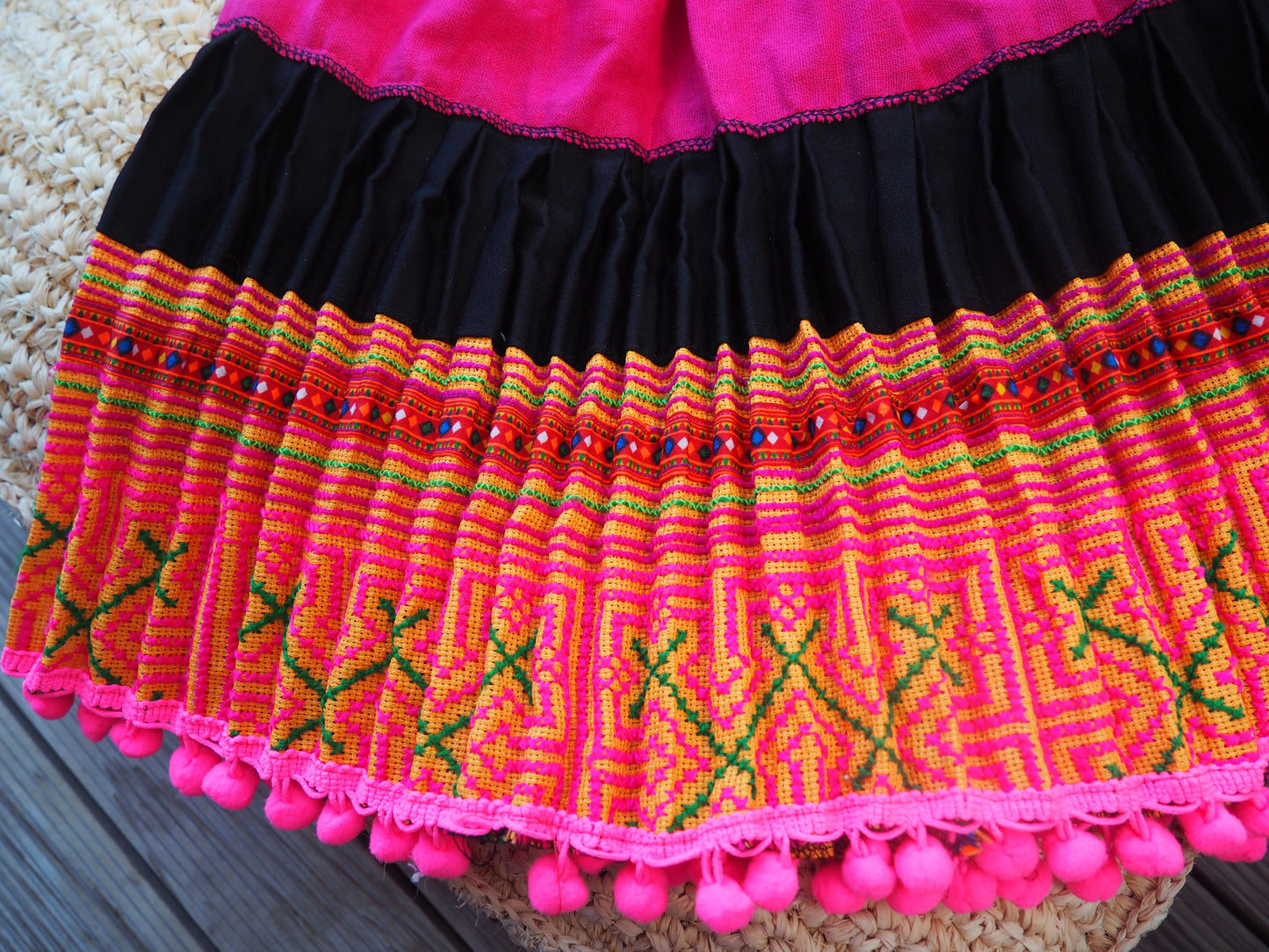 Black Pink and Pattern - Tribal Trad Circle Skirt