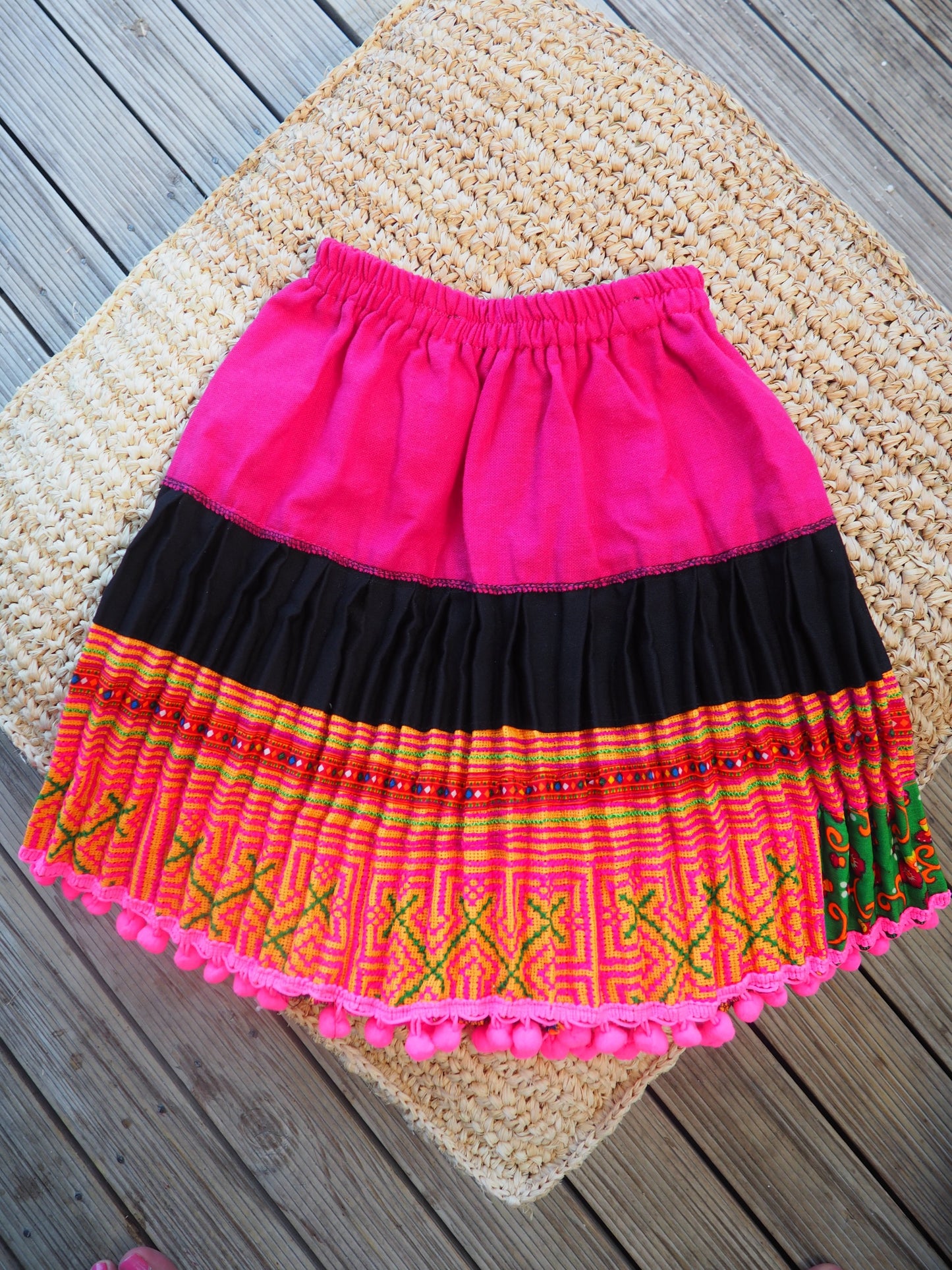 Black Pink and Pattern - Tribal Trad Circle Skirt