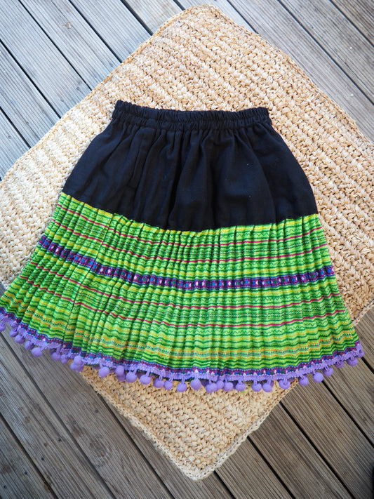 Black Lime and Purple- Tribal Trad Circle Skirt
