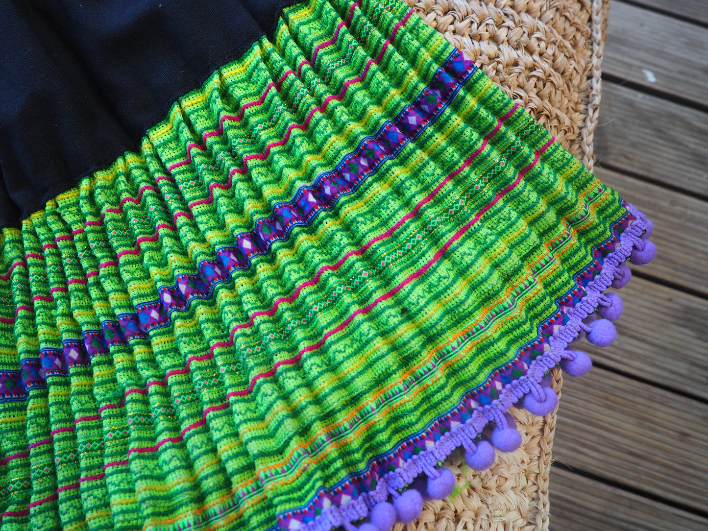 Black Lime and Purple- Tribal Trad Circle Skirt
