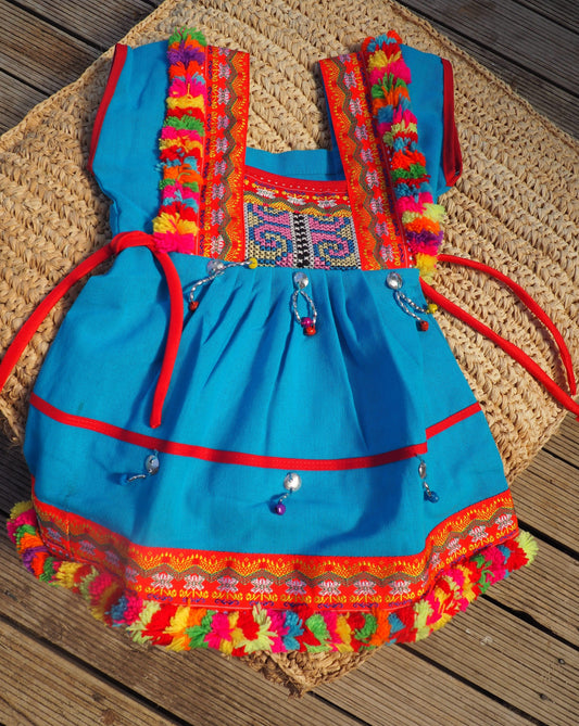 Aqua- Vintage Children's Folk Dress