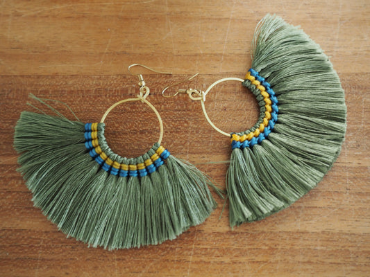 Khaki  - Premium Handmade Tassel Tribal Earrings