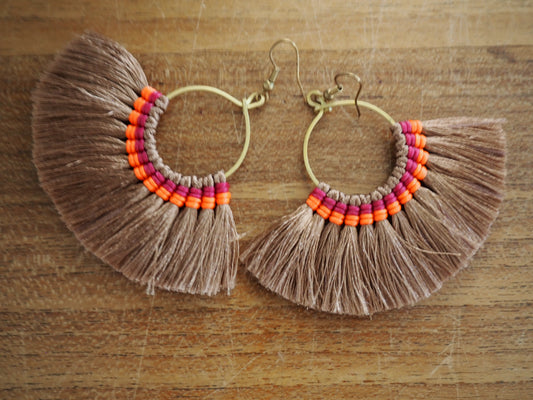 Beige and Neon - Premium Handmade Tassel Tribal Earrings