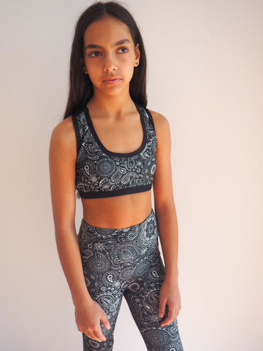 Gerry Can Kids Active -HAND DRAWN MONOCHROME PAISLEY COMPRESSION CROP - GERRY CAN 