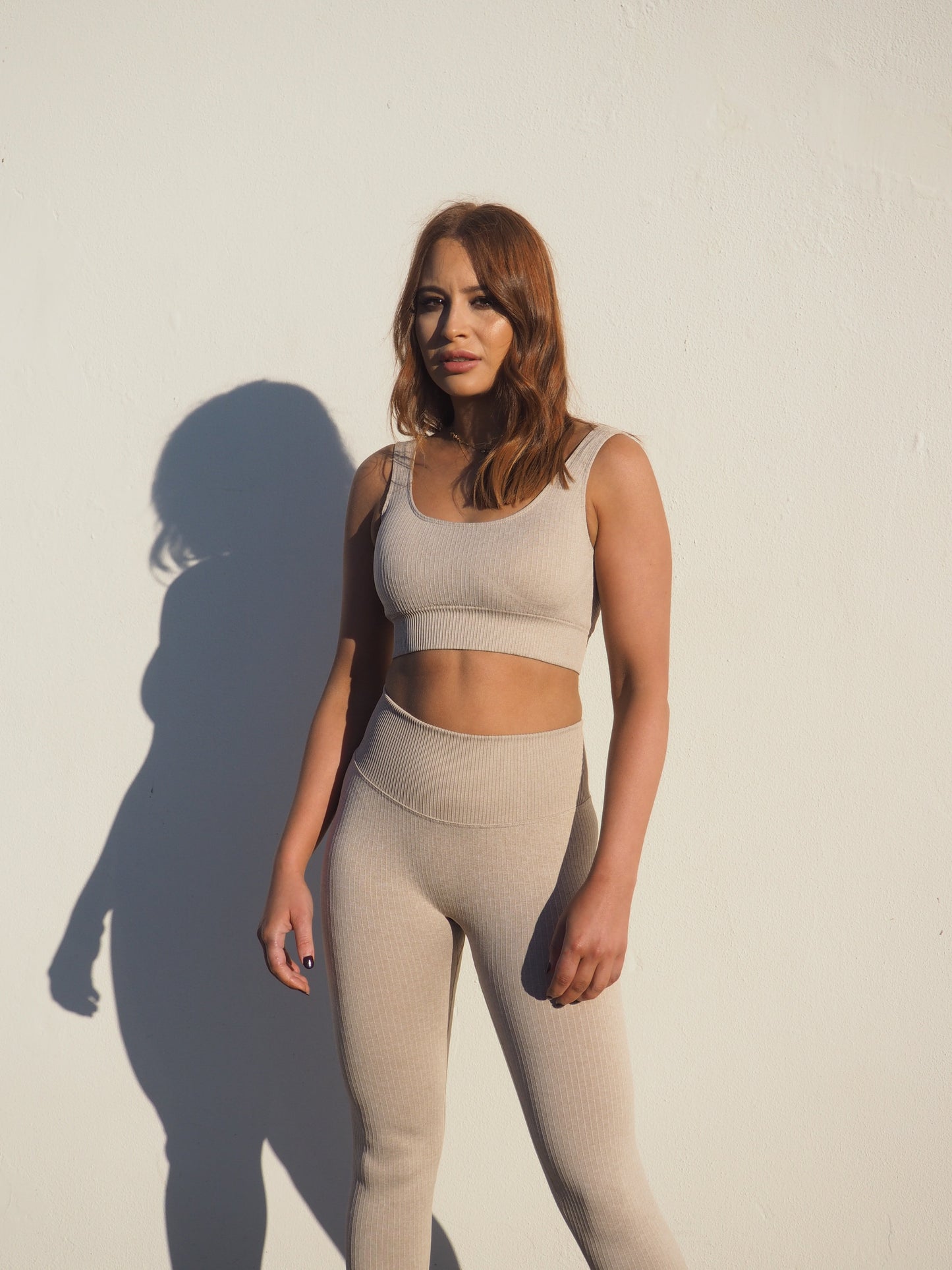 RIBBED TAN PERFORMANCE KNIT SET