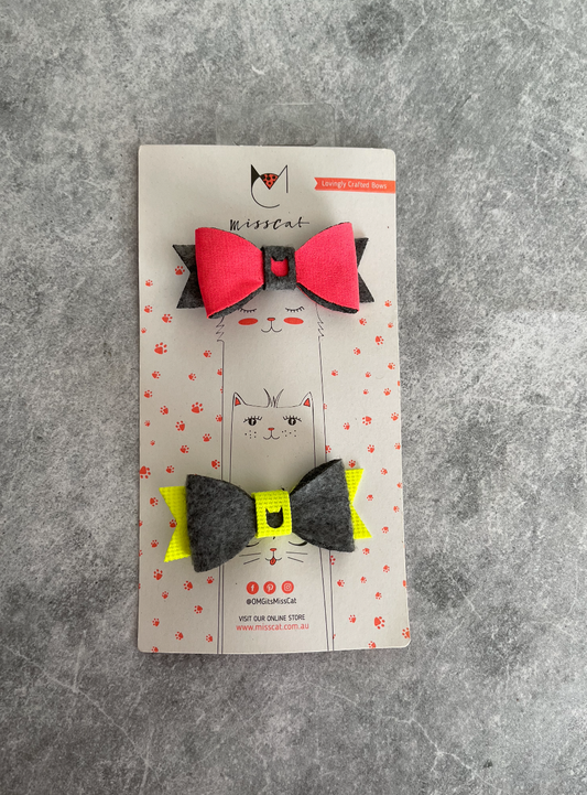 Miss Cat Bows - Neon + Felt Colour Block  (Set of 2)