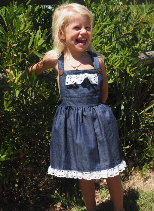 Vintage Rogue DENIM  Pinafore with Crochet Detailing (Girls Version)- HANDMADE