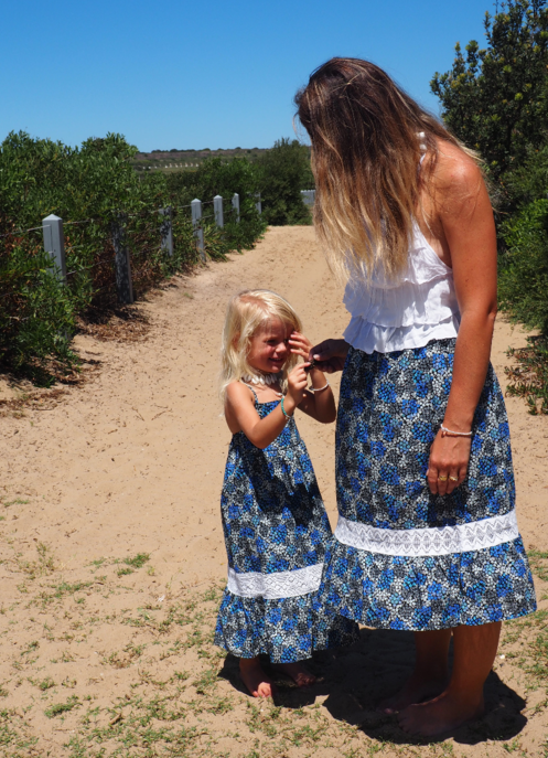 ILUCA the label: MADDISON BLUE SKIRT W/ CROCHET DETAIL- WOMENS- Handmade of organic cotton and crochet