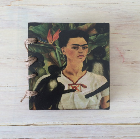 KazMexico  FRIDA KAHLO SMALL RECYCLED PAPER JOURNAL- Self Portrait with Monkey