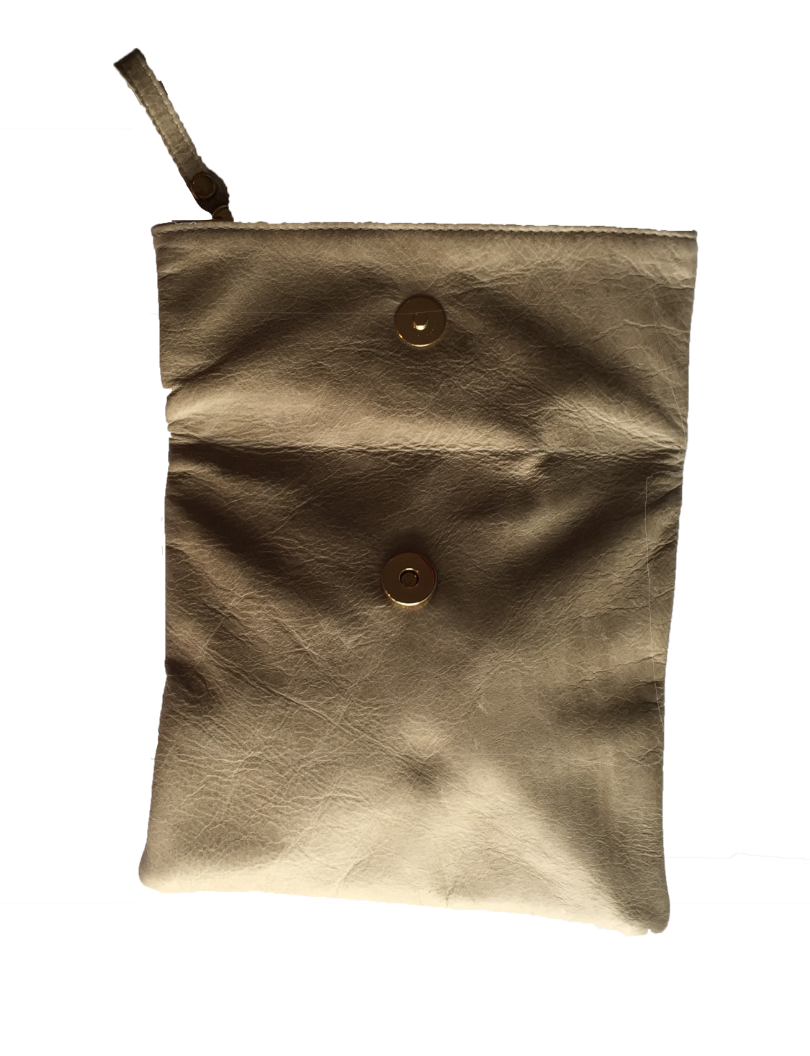Large Dusty Olive Genuine Handmade Leather Clutch with Metallic Detailing