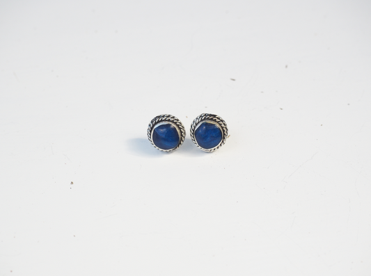 Plaited Deep Blue Hand Made Sterling Silver Stud Earrings