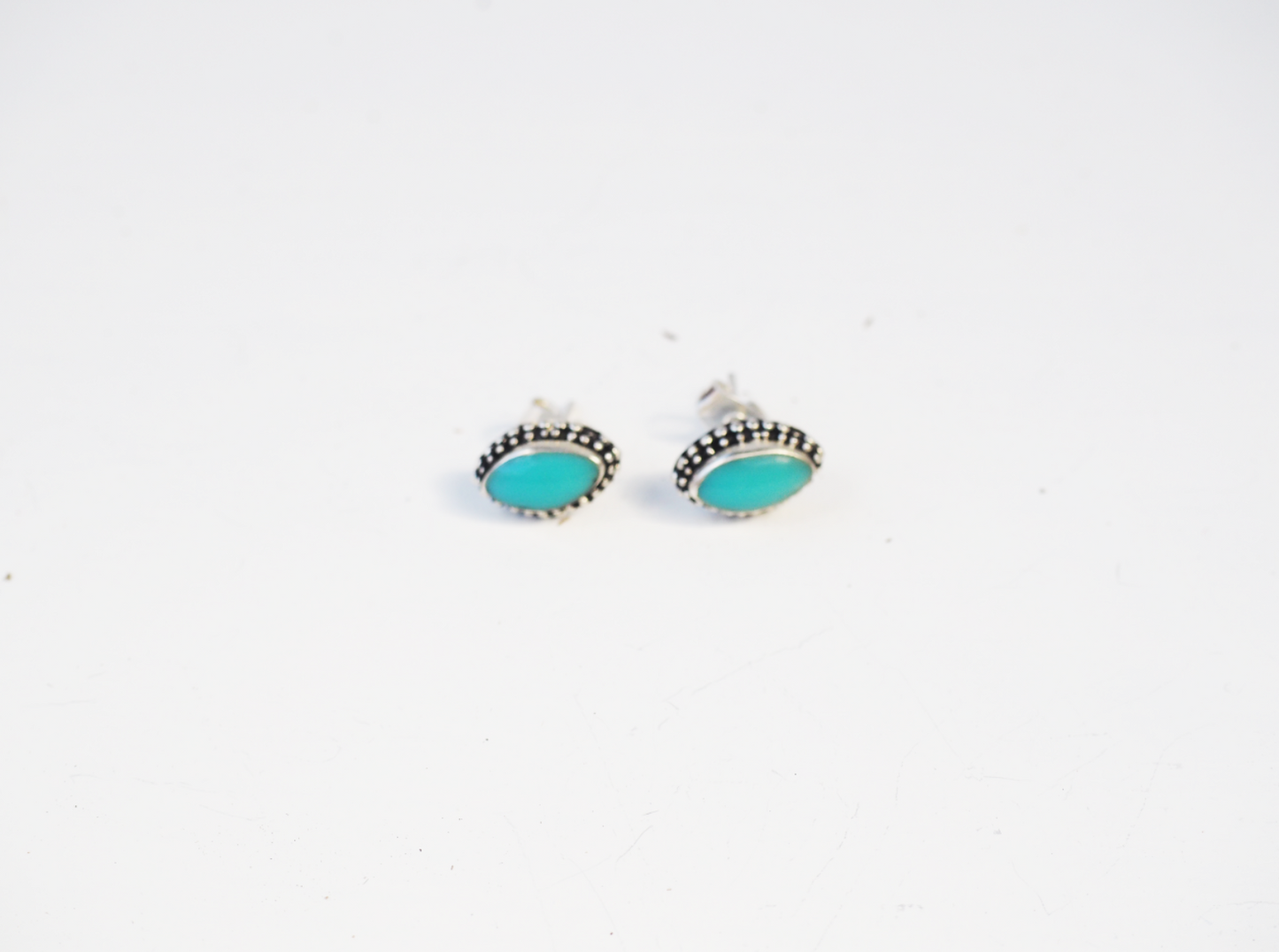 Turquoise Sterling Silver Hand Made Oval Stud Earrings
