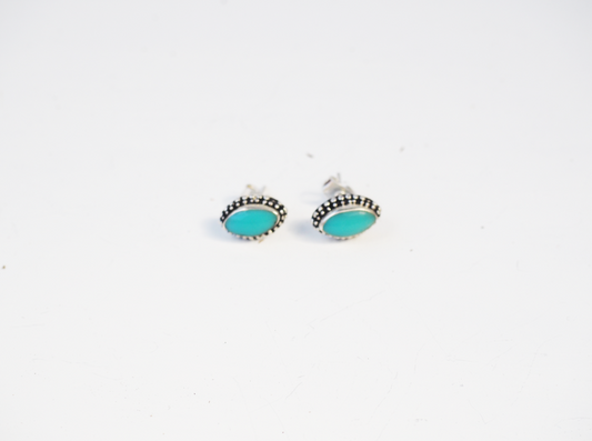 Turquoise Sterling Silver Hand Made Oval Stud Earrings