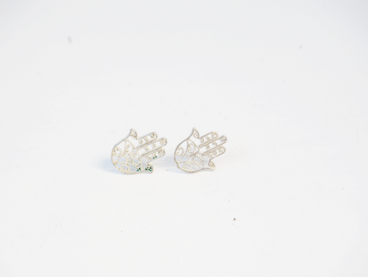 Hamsa Hand Sterling Silver Hand Made Stud Earrings