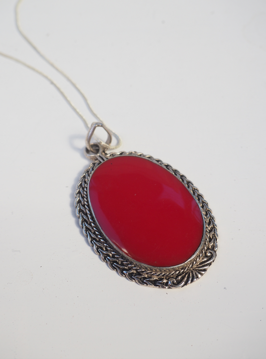 CORAL RED LARGE PENDANT STERLING SILVER