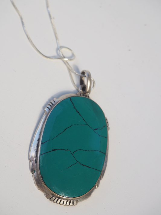 TURQUOISE ANTIQUE STYLE STERLING SILVER PENDANT