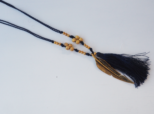 Gold Leaf Charm Necklace - Navy