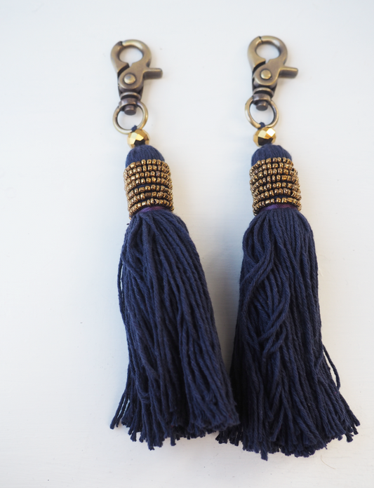 Classic Navy Tassel and Metallic Tassel Keyring