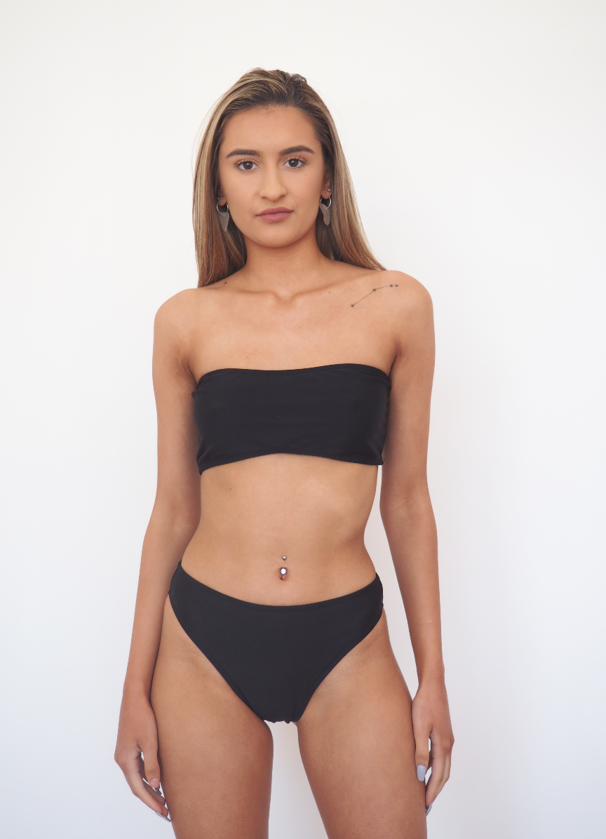 Khlo bandeau bikini set with high waist bottoms in black by Gerry Can
