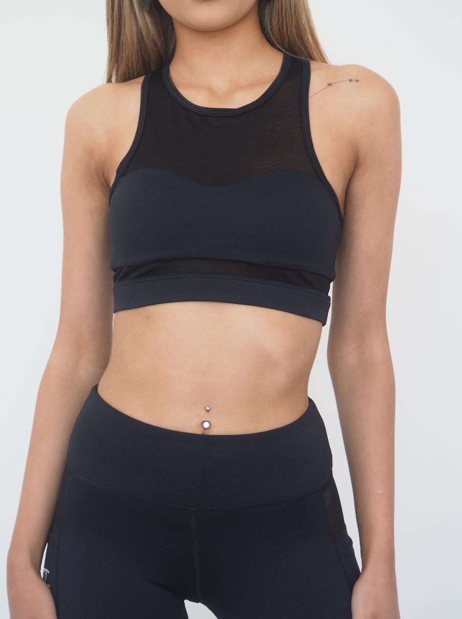 HYBRID MESH HIGH PERFORMANCE SUPPORT CROP , black with strategic mesh inserts- GERRY CAN 