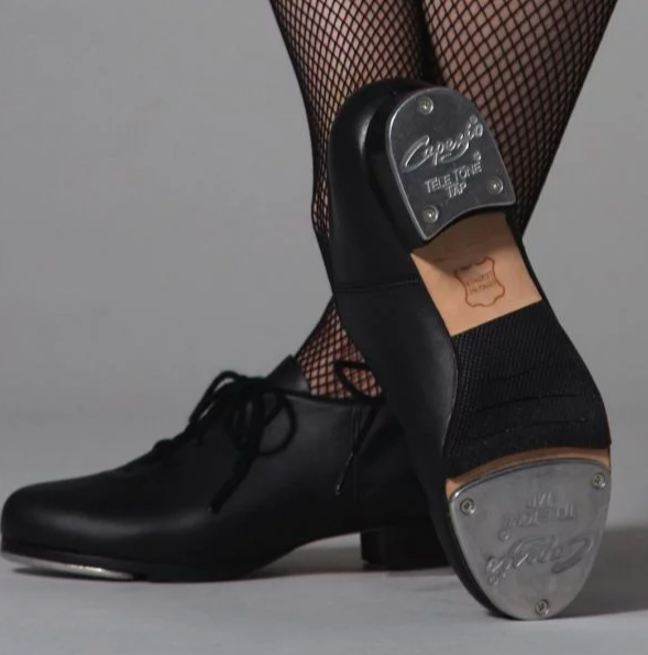 capezio cadence lace up black tap shoe with teletone taps for adults.