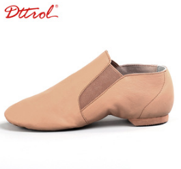 leather slip on jazz shoe with elastic side for comfort in tan
