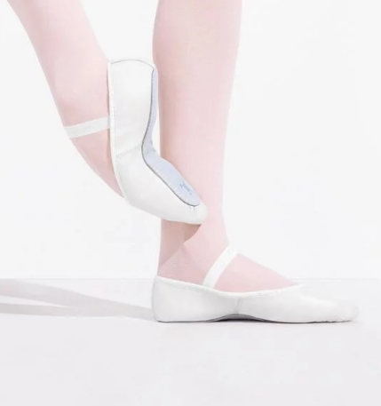 daisy full sole leather ballet shoe in white for beginner ballerinas.