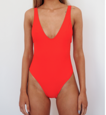 BOND HIGH CUT ONE PIECE,deep scoop back and scoop front swimming costume or swimsuit - SOMMERSALT RED - GERRY CAN 