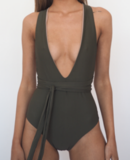 Lilah Wrap Around Reversible One Piece Body Suit - KHAKI AND NUDE - GERRY CAN 